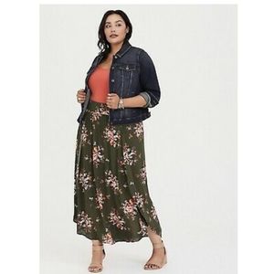 Torrid 3X Green Floral Split Gauze Maxi Skirt